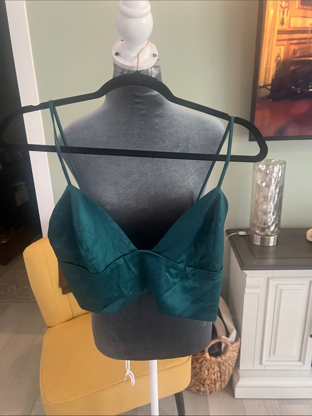 Amazon Teal Green Satin Crop Top